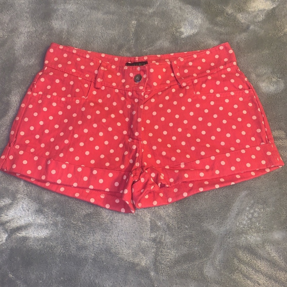 Size Medium Hysteria Dark Pink / Light Red Off White Polka Dot Denim Shorts